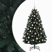 Vidaxl Umetno božično drevesce temno zeleno z okraski 120 cm 150 LED