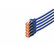 CAT 6 S-FTP patch cord, Cu, LSZH AWG 27/7, length 10 m, 5 pieces, color blue