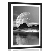 Plakat s paspartujem futuristična dežela v črnobeli varianti - 40x60 silver