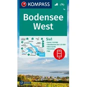 shumee Bodensko jezero, zahodni del / Bodensee West 1:50.000. Vodoodporni turistični zemljevid 1a. Kompass
