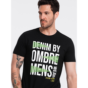 Ombre Mens cotton t-shirt with large inscription - black