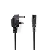 Nedis UK napajalni kabel UK moški IEC 320 C7 2 00 m Da 2 x 0 75 mm2 Baker Okrogla Ponikljano Združeno kraljestvo PVC Napajalni vtič Tip G 250 V AC 3 A Črna