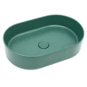 Ovalni umivalnik za pult 50x30 cm temno zelen mat -