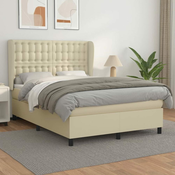 Greatstore Box spring postelja z vzmetnico krem 140x190 cm umetno usnje