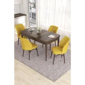 Hanah Home trpezarijski set Eva, sto na razvlacenje i 4 stolice, ploca u dekoru drveta Baroque, senf žuta tkanina Babyface
