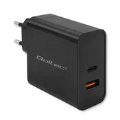 Qoltec Super hitri PD polnilnik | 1x USB-C | 1x USB | 90 W | 5–20 V | 2,4–4,35 A | Prenosnik | Pametni telefon | Črna