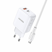 Kaku KSC-670 polnilnik USB-C 30W, USB QC + kabel USB-C/Lightning, bela