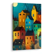 Slika pisane hiše ponoči - 20x30