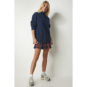 Happiness Istanbul Womens Navy Blue Stand-Up Collar Basic Shark Sweatshirt