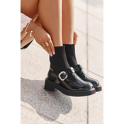 Patent Leather Ankle Boots With Sock And Buckle Slip-On Black