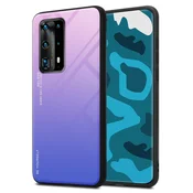 Cadorabo CADORABO Ohišje, združljiv s Huawei v roza - modri - dvobarvni zaščitni pokrov iz silikona TPU in hrbta iz kaljenega stekla, (20574206)