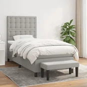 Greatstore Box spring postelja z vzmetnico svetlo siva 90x190 cm blago