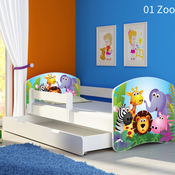 ACMA Drveni dječji krevet s bočnom stranicom i ladicom – bijeli 140×70