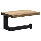 SKA Držalo za toaletno rolico s polico, črna mat/hrast - Črna; rjava - 150x85x100 mm - Sapho - SKA accessories - 120 - Masivni les; jeklo - Nosilec toaletnega papirja - Kvadratni - 150 - 85 - 100 - 14