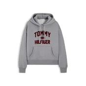 TOMMY HILFIGER Majica Varsity pegasto siva/temno rdeča