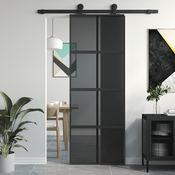 vidaXL Drsna vrata črna 76x205 cm kaljeno steklo in aluminij