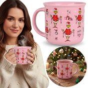 sarcia.eu Grinch BOŽIČNA skodelica z ročajem, KERAMIČNA, roza skodelica za čaj, kavo 370 ml