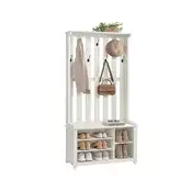 Songmics Obešalnik za plašče s klopjo za čevlje 35x81x180 cm bela