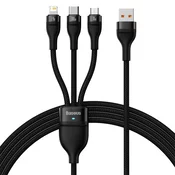 Polnilni kabel Baseus Flash Series II - 3v1 polnilni kabel iz USB v USB-C, Lightning in Micro USB priključke ter hitrim polnjenjem 100W - 1.2m - črn