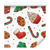 Tapeta z božičnimi sladkarijami za dnevno sobo in spalnico 50x1000 cm