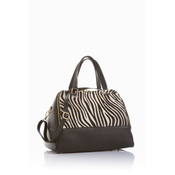 Usnjena torbica trapez s poni krznom zebra