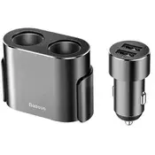 Baseus visokoučinkovit crni automobilski punjač 3,4 A, 2x USB Type-A + priključak za upaljač CRDYQ-01