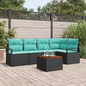 vidaXL vidaXL Vrtna sedežna garnitura z blazino 6 pcs Črna poli ratan, (5000154574)