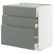 METOD / MAXIMERA Podni element s 3 fioke, bela/Nickebo mat sivozelena, 80x60 cm