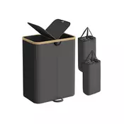 Songmics Košara za perilo 2 predelka 52x385x75 cm črna