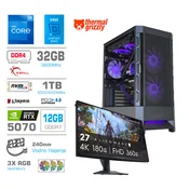 MEGA Računalnik MEGA MT S8 i7-12700K/RTX5070/32GB/1TB/750W/Brez OS/črna RGB | Gaming monitor Dell 27,0 180Hz 4K, (5000264695)