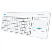 Brezžična tipkovnica Logitech K400 Plus Wireless Touch bela (Unifying, SLO gravura)