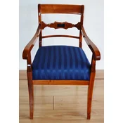 Casa Padrino luxury Biedermeier dining room chair with armrests and stripes brown/blue 58 x H. 92 cm - Solid wood kitchen chair - Solid wood furniture - Biedermeier dining room furniture