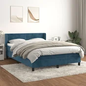 Greatstore Box spring postelja z vzmetnico temno modra 140x200 cm žamet