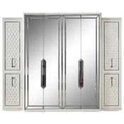 Casa Padrino luxury Art Deco bedroom cabinet white/bronze 280 x 60 x H. 229 cm - Mirrored wardrobe with 4 doors - Bedroom furniture - Art Deco furniture - Luxury furniture - Luxury furnishings