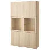 BESTA Pohištveni sestav s stekl vrati, imitacija beljenega hrasta Lappviken/Sindvik imitacija belj hrasta proz stkl, 120x42x193 cm