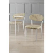 Hanah Home set trpezarijskih stolica Onex 6 kom, krem bukle tkanina, bele drvene noge
