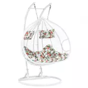 eoshop Viseči dvojni fotelj DALVEA 2 z stojalom, bel, cvetlični vzorec