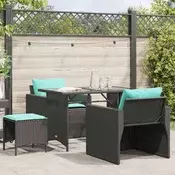 vidaXL vidaXL Vrtna sedežna garnitura 4-delna z blazinami črna poli ratan, (21206835)