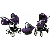 Babylux Largo Violet Flowers | 3v1 Kombinirani Voziček kompleti | Otroški voziček + Carrycot + Avtosedežem