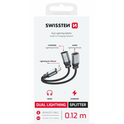 SWISSTEN NABIJALNI AUDIO ADAPTER TEKSTILNI LIGHTNING (moški)/2x LIGHTNING (ženski) 0,12 M BLACK