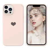 shumee SILIKONSKI OVITEK ZA APPLE IPHONE 13 PRO MAX 6.7 SVETLO ROZA ČRN SRČEK