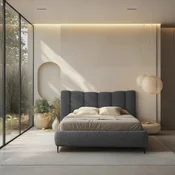 MID.YOU OBLAZINJENA POSTELJA 140 cm x 200 cm , les, tekstil, leseni material antracit
