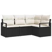 set kauca za vrt od 4 komada s jastucicima crnog poly rattan dvosedni kauc za vrt s jastucicima crnog poly rattan