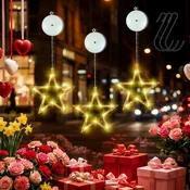 Nikcorp Komplet 3 LED zvezd okenske lučke z utripanjem 10 LED na zvezdo topla bela časovnik 6 ur vklopljeno 18 ur izklopljeno baterije AAA (ni vključene) priseski za steklo notranja uporaba