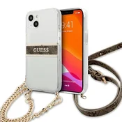 Ovitek Guess GUHCP13SKC4GBGO iPhone 13 mini 5.4 prosojen s paškom 4G Brown Strap Gold Chain