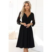 Elegantna crna midi haljina s rukavima od tila
