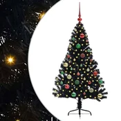 Vidaxl Umjetna preddekorirana božićna jelka Črna 150 cm PVC