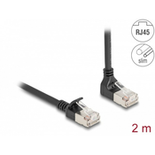 Delock Omrežni kabel RJ45 Cat.6A S/FTP, tanek, 90° upogib navzgor / naravnost, 2 m, črn