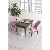 Hanah Home trpezarijski set Arp, sto i 2 stolice, ploca u dekoru drveta Baroque, roze tkanina Babyface