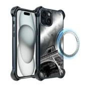 shumee Ovitek za iPhone 15 Plus IBIZU DropGuard Ultra z MagSafe, črno mesto, Eifflov stolp